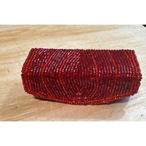 Beaded Red Lipstick Snap Closure & Interior Mirror